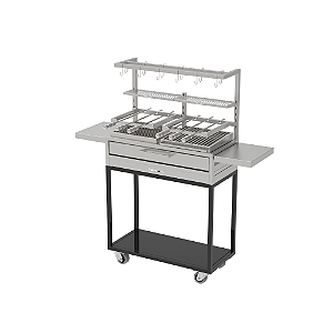 Parrilla Residencial Premium Dupla INOX 304 - Carrinho 97 x 45cm- Com Tendal