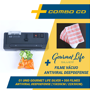 Combo Seladora a Vácuo Gourmet Life Silver + 500 sacos - Antiviral DeepDefense (15x20 e 22x30) com reservatório para líquidos