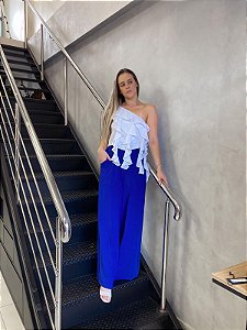 Calça Pantalona em Duna Azul