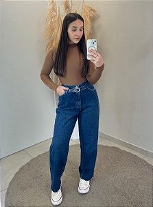 Calça Reta Sujinho Escuro C/ Cinto