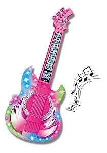 Guitarra Infantil Com Microfone E Pedestal Dm Toys Rock Show Rosa
