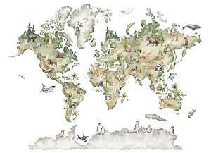 Papel de Parede Mapa Mundi de Animais