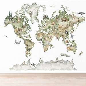 Papel de Parede Mapa Mundi de Animais- Pronta Entrega