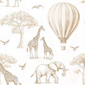 Papel de Parede Estampa Safari 2 Bege Com nome Personalizado