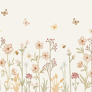 DUPLICADO - Papel de Parede Flores Linum Borboletas