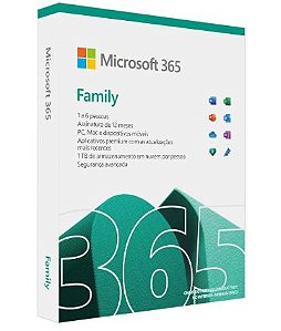 MICROSOFT 365 FAMILY | OFFICE 365 APPS | 1TB NA NUVEM POR USUÁRIO | ATÉ 6 USUÁRIOS | ASSINATURA ANUAL