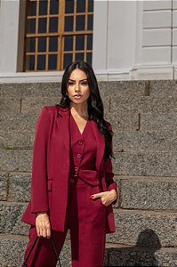 Blazer Letícia Alongado Alfaiataria Com Botões e Bolsos **