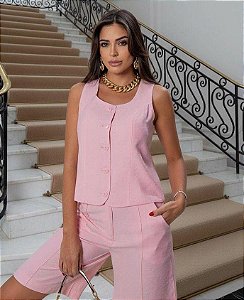 Colete Hellen Max Alfaiataria Rosa Baby Com Botões**