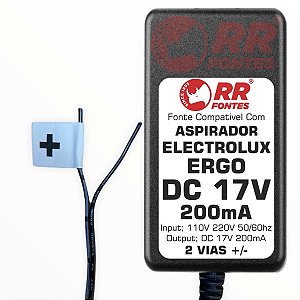 Fonte Carregador DC 17V 200mA Para Aspirador Electrolux Ergo Sem Plug