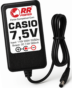 Fonte DC 7,5v Para Teclado e Piano Casio e Cassiotone