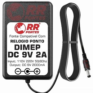 Fonte DC 9V 2A Para Relogio De Ponto Dimep D15719602