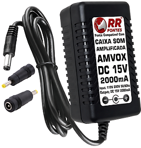 Carregador Fonte DC 15V Para Caixa Amplificada Amvox Aca