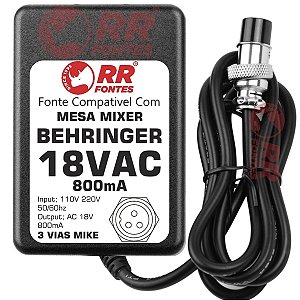 Fonte AC 18v 0.8A Para Mesa De Som Mixer Behringer Eurorack