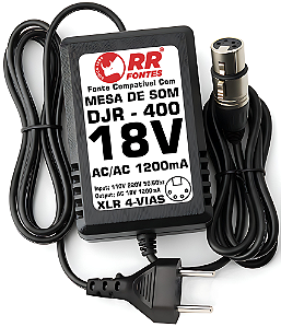 Fonte AC 18v 1,2a XLR 4 Vias Para Mesa Mixer Djr 100 200 400 E&s