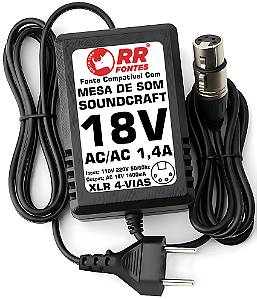 Fonte AC 18v 1,4a Plug 4 Vias Para Soundcraft FX16 decada 90