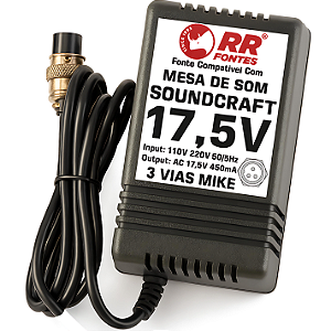 Fonte AC 17,5V Para Mesa De Som Mixer Selenium Soundcraft Sx802 e 1202fx