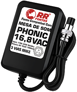 Fonte AC 16,8V 0.6A Para Mesa De Som Mixer Phonic MM MU HELIX