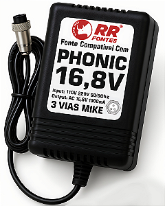 Fonte AC 16,8V 1A Para Mesa De Som Mixer Phonic MM MU
