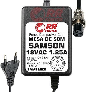 Fonte AC 18V 1.25A Para Mixer Samson MDR