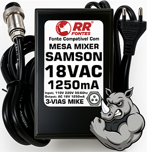 Fonte AC 18V 1.25A Para Mesa de Som Mixer Samson MDR