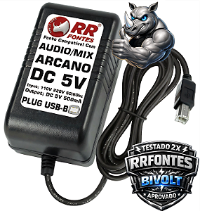 Fonte DC 5v 0.5A Para Pre-Amp, Interface, Mixer Arcanor Arcano USB-B