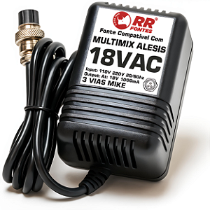Fonte AC 18V 1A Para Mesa De Som Mixer Alesis Multimix