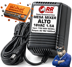 Fonte AC 18V 1.5A Para Mesa De Som Mixer Alto