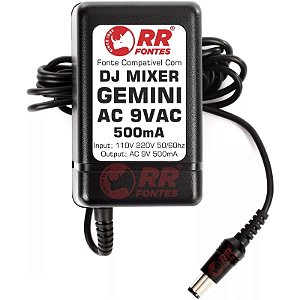 Fonte AC 9V 0.5A Para Preamp Stereo DJ Mixer Gemini MX-01 e MX-02