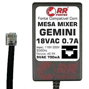 Fonte AC 18V 0.7A Para Mixer Gemini Fx e Umx