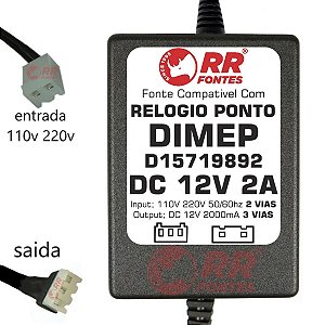 Fonte DC 12V 2A 3 Vias Para Relogio Ponto Dimep D15719892