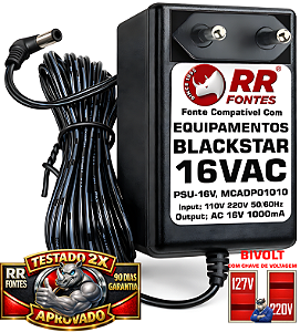 Fonte AC 16V 1A Para Pedal Valvulado BlackStar HT