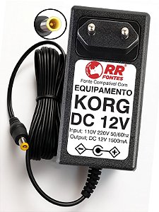 Fonte DC 12V 1.5A Para Piano, Teclado e Sintetizador Digital Korg