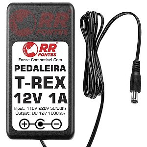 Fonte DC 12V 1A Para Pedal Pedaleira de Efeitos T-Rex