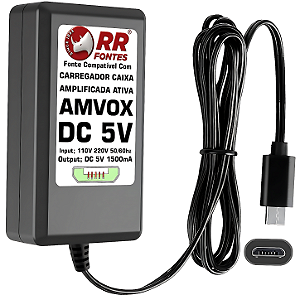 Fonte Carregador DC 5V 1.5A Para Caixa Amplificada Amvox Micro USB