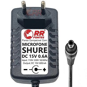 Fonte Carregador DC 15V Para Microfone, Mixer, Receiver SHURE