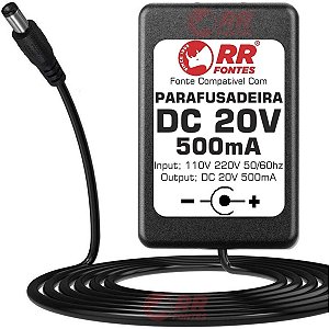 Carregador Fonte DC 20V Para Parafusadeira com Bateria De 20V