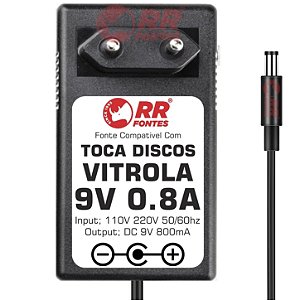 Fonte Carregador DC 9V Para Toca-Disco Vitrola Raveo Volare