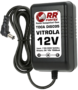 Fonte DC 12V Para Toca-Disco Vitrola Raveo, Crosley, Audio-Technica