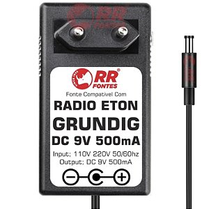 Fonte DC 9V 0.5A Para Receptor De Radio Eton Grundig Am Fm Sw