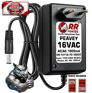 Fonte AC 16V Para Mesa De Som Mixer Peavey Delta Stomp