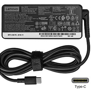 Fonte DC 65W Usb-C Para Ultrabook Notebook Lenovo E Sililares