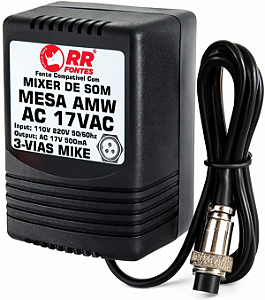 Fonte AC 17V 0.5A Para Mesa Mixer AMW Serie K
