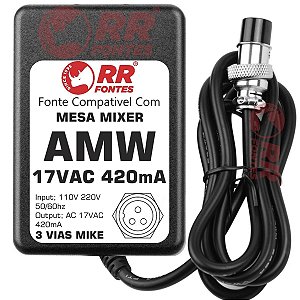 Fonte AC 17V 0.42A Para Mixer AMW K8 V2 e K16 V2