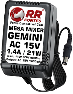 Fonte AC 15V 1.4a Para Mesa De Som Mixer Gemini Itrax BLK iPod