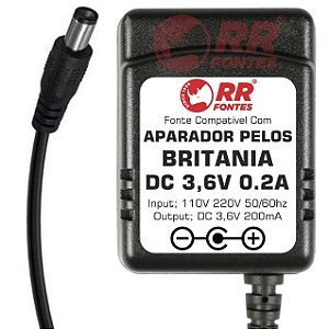 Fonte Carregador DC 3,6v Para Aparador Pelos Britania MultiGroom Bap05plr