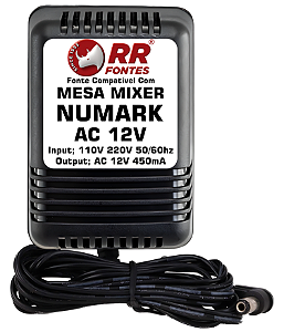Fonte AC 12V 450mA Para Digital DJ Mixer Numark M101 e M101-USB