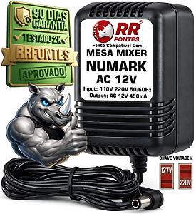 Fonte AC 12V 450mA Para Digital DJ Mixer Numark M101 e M101-USB