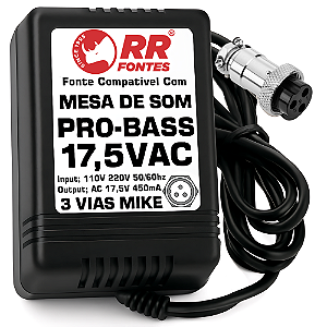 Fonte AC 17,5V 0.45A Para Mesa De Som Mixer Pro-Bass Probass