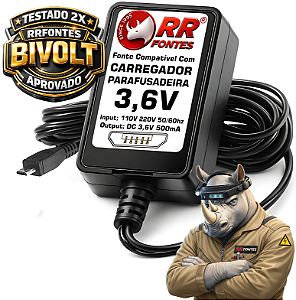 Fonte Carregador DC 3,6v MICRO-USB Para Parafusadeira Bosch Go 06019H21E1