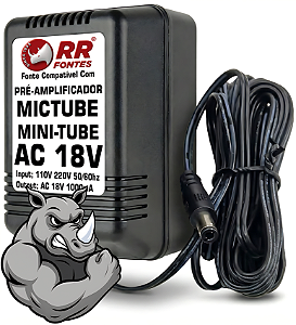 Fonte AC 18V Para Pré Amplificador ALESIS Mictube Solo e Duo